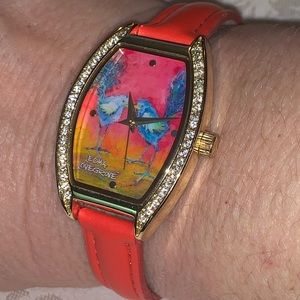 Leoma Lovegrove watch unusual shape w/blue birds